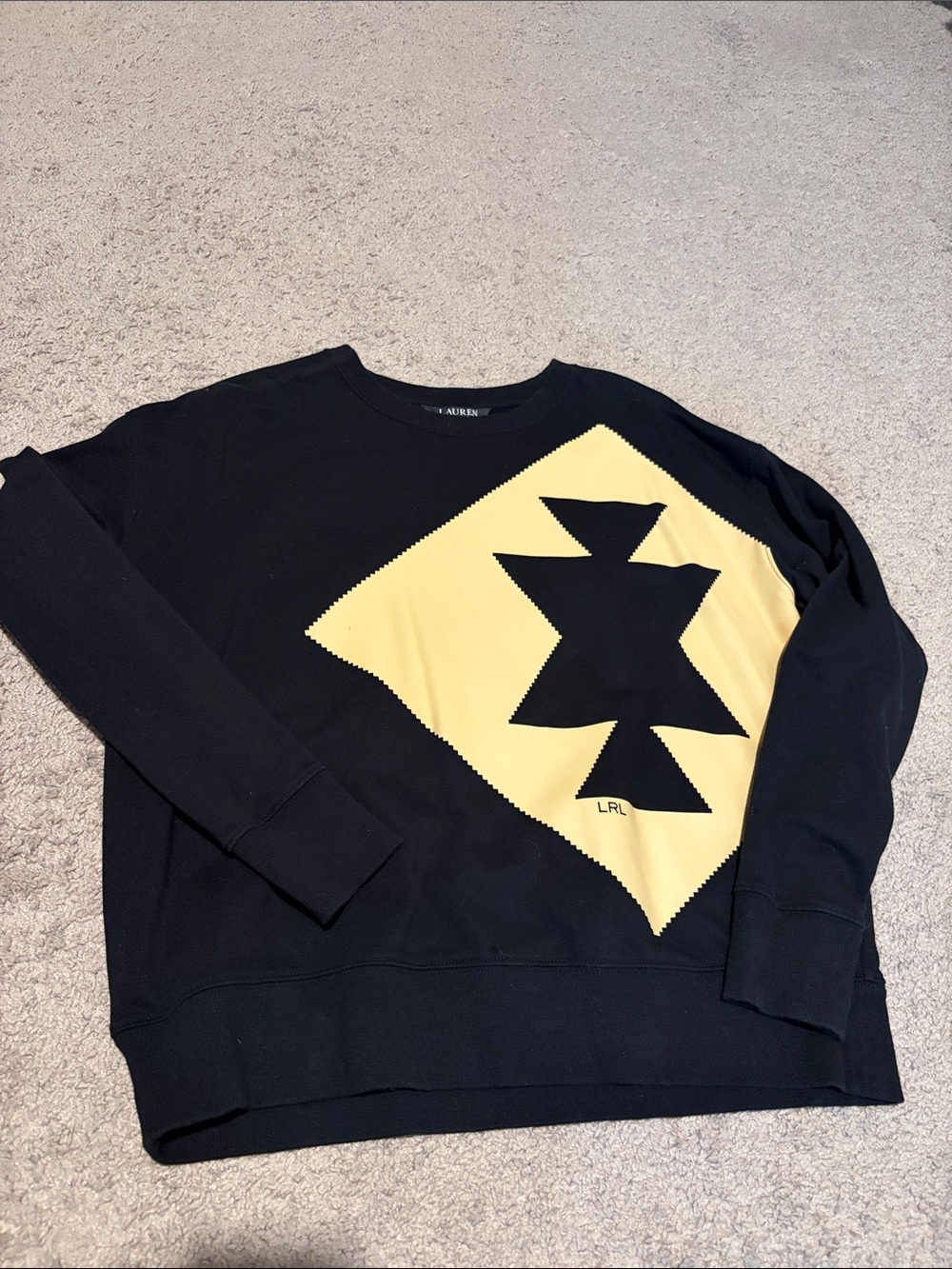 Ralph Lauren Men’s Black Crewneck Sweatshirt with Yellow Geometric Graphic